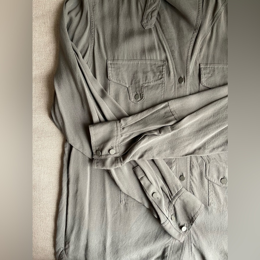 Alexander Wang 100% Silk Button Up Shirt / Tunic In Army /Olive Green Size 10 - Picture 7 of 16